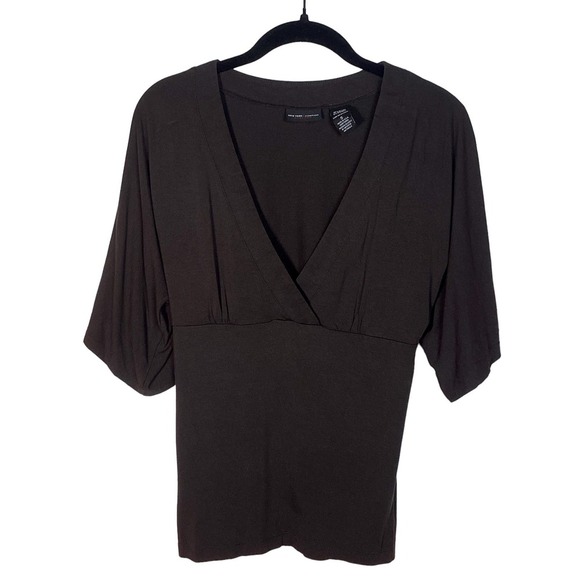New York & Company Tops - New York & Company Dark Brown Deep V Shirt